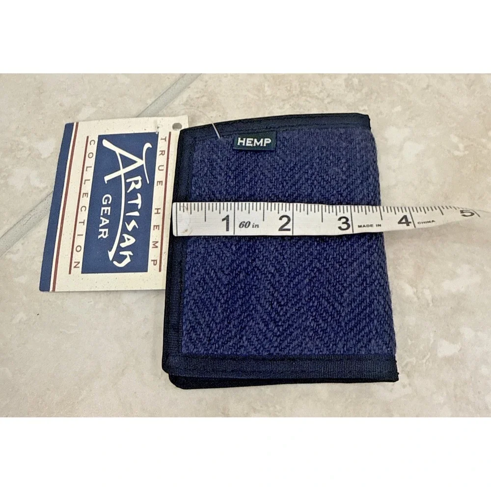 NWT Artisan Gear Hemp Blue Herringbone Wallet with Black Trim Zip Coin pocket